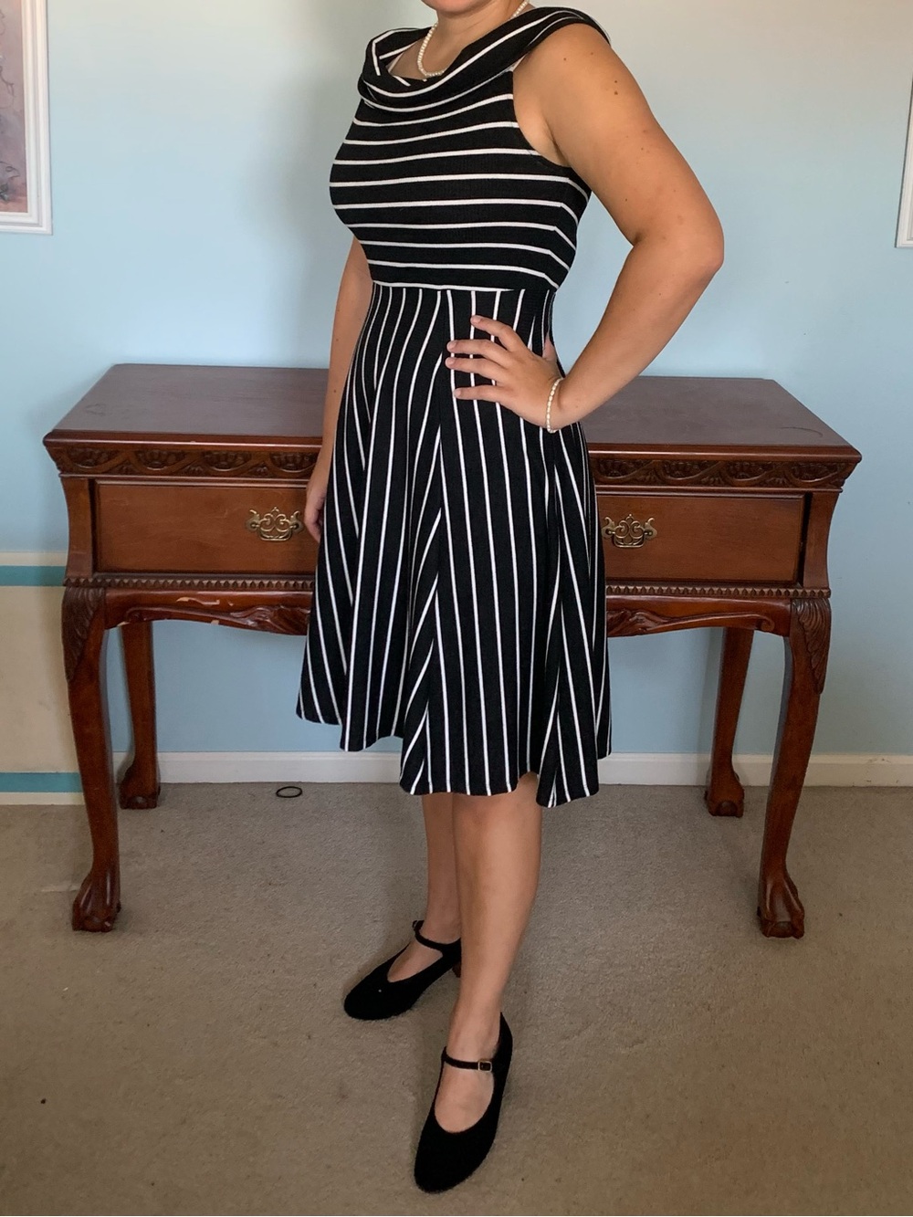 Mossimo Medium Black and White Swing Off the Shoulder Dress